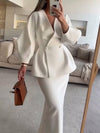 Ensemble tailleur 2 pièces - élégant blazer v-neck et jupe coordonnée