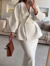 Ensemble tailleur 2 pièces - élégant blazer v-neck et jupe coordonnée