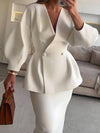 Ensemble tailleur 2 pièces - élégant blazer v-neck et jupe coordonnée