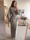 Ensemble tailleur 2 pièces - élégant blazer v-neck et jupe coordonnée