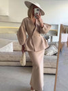 Ensemble tailleur 2 pièces - élégant blazer v-neck et jupe coordonnée