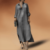 Robe chemise en lin pour femme avec manches retroussées - style long élégant pour le quotidien