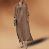 Robe chemise en lin pour femme avec manches retroussées - style long élégant pour le quotidien