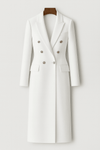 Blazer long élégant pour femme - manteau d'hiver chic à double boutonnage blanc pour le bureau et les soirées