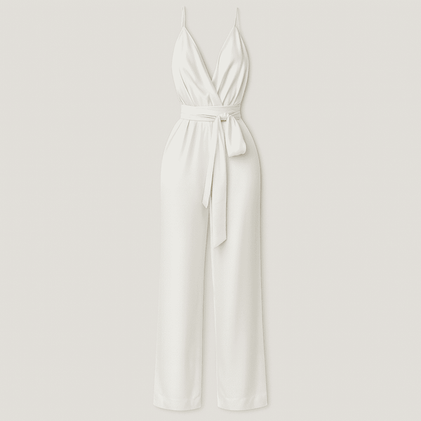Combinaison élégante en satin pour femme - style halter blanc pour des soirées chics - chaîne ajustable pour un look polyvalent