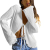 Cardigan rayé pour femmes avec décolleté en v élégant et manches évasées - superposition légère pour le casual et le bureau