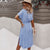 Robe chemise bleue pour femme avec motif floral - robe d'été chic à manches courtes