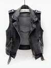 Gilet en cuir noir pour femmes - veste sans manches tendance pour vos sorties décontractées