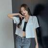 Blazer court pour femme - veste de bureau ajustée - mélange léger de polyester et de lin