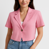 Blazer croppé femme - veste ajustée à manches courtes au design élégant pour le bureau et les sorties décontractées
