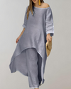 Ensemble tunique asymétrique et pantalon pour femmes - une tenue légère pour les occasions décontractées