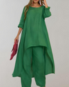 Ensemble tunique asymétrique et pantalon pour femmes - une tenue légère pour les occasions décontractées