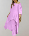 Ensemble tunique asymétrique et pantalon pour femmes - une tenue légère pour les occasions décontractées