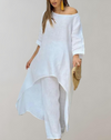 Ensemble tunique asymétrique et pantalon pour femmes - une tenue légère pour les occasions décontractées