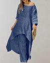 Ensemble tunique asymétrique et pantalon pour femmes - une tenue légère pour les occasions décontractées