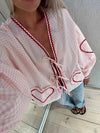 Chemisier décontracté pour femme en gingham léger avec dentelle et poches en forme de cœur - top pour le quotidien