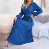 Robe midi femme - style wrap élégant avec manches longues plissées pour les occasions spéciales