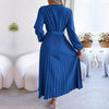 Robe midi femme - style wrap élégant avec manches longues plissées pour les occasions spéciales