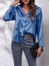 Blouse satin à manches longues - top élégant à boutons pour femmes