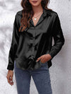 Blouse satin à manches longues - top élégant à boutons pour femmes