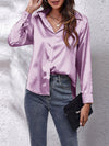 Blouse satin à manches longues - top élégant à boutons pour femmes