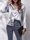 Blouse satin à manches longues - top élégant à boutons pour femmes
