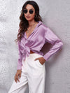 Blouse satin à manches longues - top élégant à boutons pour femmes