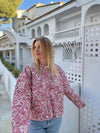 Veste matelassée à motifs floraux pour femmes - vêtements d'extérieur casual élégants en rose cozy