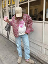Veste matelassée à motifs floraux pour femmes - vêtements d'extérieur casual élégants en rose cozy
