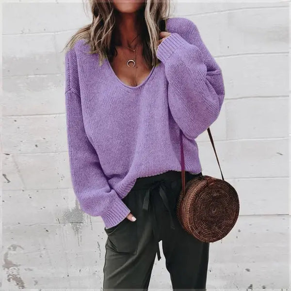 Pull en maille pour femmes - sweater décontracté en v-neck doux pour un look quotidien