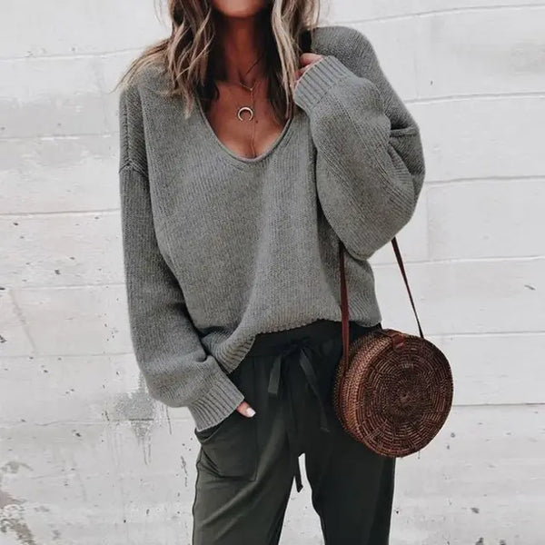 Pull en maille pour femmes - sweater décontracté en v-neck doux pour un look quotidien