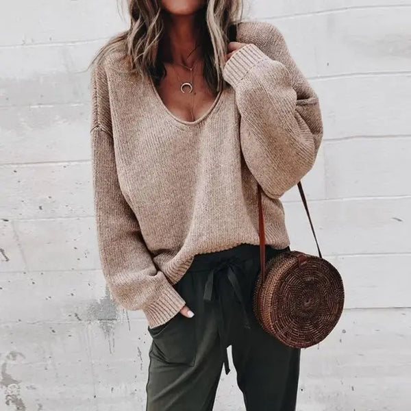 Pull en maille pour femmes - sweater décontracté en v-neck doux pour un look quotidien