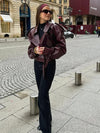 Veste en cuir oversized pour femmes rouge - élégante veste d'automne pour looks casual et raffinés