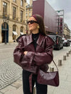 Veste en cuir oversized pour femmes rouge - élégante veste d'automne pour looks casual et raffinés
