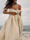Robe midi décontractée pour femmes - beachwear en lin chic avec poches pour vos sorties d'été