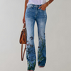 Pantalons évasés en denim fleuri - jeans pour femmes au design floral pétillant