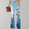 Pantalons évasés en denim fleuri - jeans pour femmes au design floral pétillant