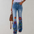 Pantalons évasés en denim fleuri - jeans pour femmes au design floral pétillant