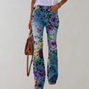 Pantalons évasés en denim fleuri - jeans pour femmes au design floral pétillant