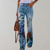 Pantalons évasés en denim fleuri - jeans pour femmes au design floral pétillant