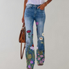 Pantalons évasés en denim fleuri - jeans pour femmes au design floral pétillant