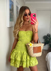 Robe décontractée pour femmes, robe mini smockée verte - tenue d'été pour les sorties