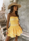 Robe d'été décontractée pour femmes - robe sans manches jaune brodée - pour les garden parties et journées à la plage