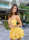 Robe d'été décontractée pour femmes - robe sans manches jaune brodée - pour les garden parties et journées à la plage