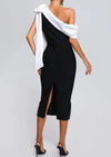 Robe midi noire élégante pour femmes avec un nœud blanc - pour les soirées et occasions habillées