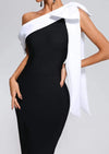 Robe midi noire élégante pour femmes avec un nœud blanc - pour les soirées et occasions habillées