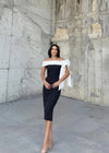Robe midi noire élégante pour femmes avec un nœud blanc - pour les soirées et occasions habillées
