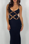Robe de soirée coupe échancrée en noir élégant - mode chic sans manches
