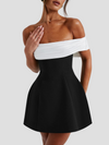 Robe de soirée élégante noire et blanche à épaules nues pour femmes - pour les occasions spéciales