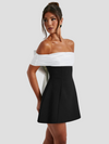 Robe de soirée élégante noire et blanche à épaules nues pour femmes - pour les occasions spéciales